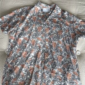 Selected Homme Men's Casual Leaf Print Shirt in Orange and White